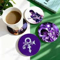 P-PRINCE Purple Rain Round Wooden Coasters For Cute Design Suitable for Drinks Tea,Coffee Home Perfect Gift Holidays