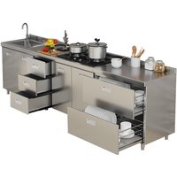 All stainless steel kitchen cabinets simple stove integrated storage cupboards household small apartment cabinets