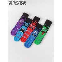5 pairs/sets of men's four seasons funny cartoon random pattern funny socks combination