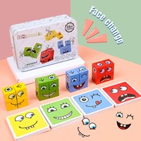 Gesicht Ändern Bausteine Cartoon Cube Brettspiel Holz Puzzle Montessori Angst Stress Relief Spielzeug Für Kinder Kinder