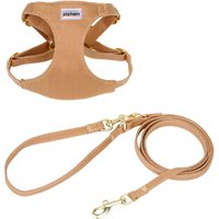 No Pull XXS Puppy Harness with Multifunction Dog Leash Soft Adjustable No Choke Escape Proof Pet Harness Vest Caramel Dog Chest