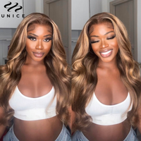 UNice Hair TL412 Brown Blonde Highlight Body Wave Human Hair Wig 7x5 & 13x4 Pre Cut Pre Bleached Glueless Wig 150% Density