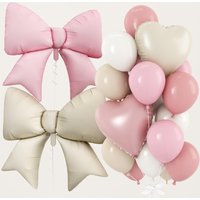 38inch Pink Beige Bow-Shaped Heart Balloons, Soft Baby Pink, Cream, and Sand White Latex Balloons, Giant Bow-Shaped Helium Foil Balloons, 18inch Heart-Shaped Balloons, Suitable for Girls, Women's
