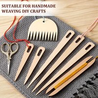 7Pcs Wooden DIY Hand Loom Stick Set Weaving Crochet Needle Shuttle Comb for Knitting Weaving Craft Beginner Artist