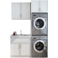 Space Aluminum Balcony Combination Double Washing Machine Dryer Stacking Bathroom Cabinet Laundry Sink with Rubbing Board