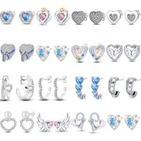 925 Sterling Silver Sweet Lovely Love Heart Series Stud Earring Zircon For Women Exquisite Daily Wear Jewelry Accessories Gifts