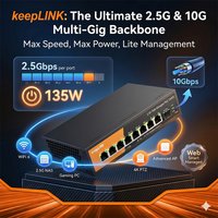 KeepLink 9-Port 2.5G/10G Web-Managed PoE-Switch | 135W 8x2.5Gbps IEEE802.3at/af Ports | 1x10G SFP+ Uplink | VLAN QoS