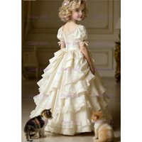 Quality Gorgeous Flower Girl Dress Champagne Organza Fluffy Lace Applique for Wedding Ball Princess Birthday Communion Gowns