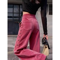 Korean Style High Waist Thickened Corduroy Wide Leg Pants Women's Winter New Style Side Button Long Trousers Casual Pants
