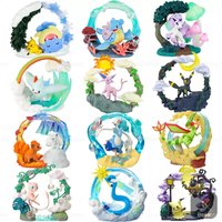 Original Pokemon Figure Circular Diorama Collection Lapras Primarina Alolan Vulpix Mimikyu+Phantump Umbreon Anime Model Toys