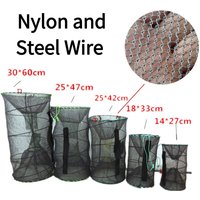 1Pcs Collapsible Steel Wire Nylon Net Fish Cage Mesh Fine Trap For Crab Shrimp And Crayfish Fishing Tackle Outdoor Enthusiasts