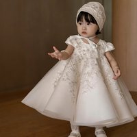 Customized Flower Girl Dress For Wedding Appliques Glitter Short Sleeve Satin Elegant Kids Birthday Party First Communion Gown