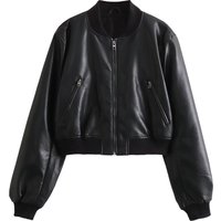 autumn new women's European and American style high-end feeling slimming faux leather pilot jacket short jacket