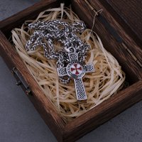 316L Stainless Steel Red Cross Shield Necklace Men's Retro Drip Rubber Pendant Necklace Fashion Hip Hop Jewelry Gift