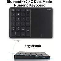 Bluetooth+2.4G Dual Mode Numeric Keypad with Touchpad Rechargeable Number Pad Ergonomic Mini Keyboard for PC Laptop Tablet