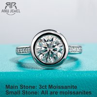 AnuJewel 3ct D Color Moissanite Bezel Engagement Wedding Ring 925 Sterling Silver Rings For Women With Cer Jewelry Wholesale