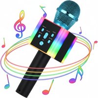 Wireless Bluetooth Karaoke Microphone Speaker, Portable KTV System, Support TF Card/USB/FM Radio/4 Voice Change/LED Lights