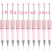 10Pcs Pink Plastic Beadable Pens Assorted DIY Bead Pens Black Ink Ballpoint Pen for Kid Students Office School Supplies