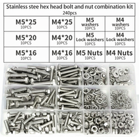 240Pcs Stainless Steel Hex Bolt and Nut Kit, Hex Head Screws with Nuts, Flat Washers, Lock Washers for Furniture, DIY Repairs