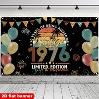 2D Flat 1Pc Retro 1976 50th Birthday Banner, Rainbow Theme Party Backdrop Decor Gifts for Him & Her