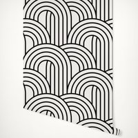 Art Deco Wallpaper, Wave Wall paper, Wave After Wave Monochrome Wallpaper Roll in Black and White, Peel and Stick Wall Paper