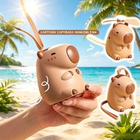 Capybara Mini Neck Hanging Small Fan USB Rechargeable Handheld Portable Cartoon Fan for Summer Children Gift