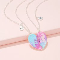 Pendentif licorne en forme de cœur à paillettes, 2 paquets, collier d'amitié pour filles, meilleurs amis, BFF, bijoux cadeau