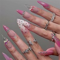 24PCS False Nails Long Pointed False Nails French Tip Pink Manicure Nail Tips Women Daily Wear Wearable False Nails Woman