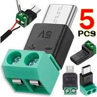 1-5Pcs 5V Solderless Plug USB C To 2Pin Terminal Adapter Screw 5V Crimp Terminal Block Green Data Transfer Charging Connector