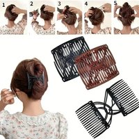 2 Pieces of Fashionable and Elegant Magic Combs Suitable for Women's Accessories, Adjustable Elastic Double Comb Hair Clips Suitable for Thick, Curly, and Thin Hair, Adjustable Magic Hair Clip Combs