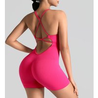 Women's Cross Back Strappy Unitard Shorts - Yoga Bodysuit Jumpsuit for Activewear & Gym