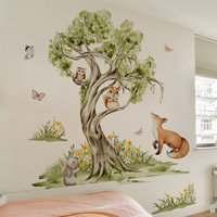 Watercolor Bigger Tree Animal Butterfly Flower Grass Vinyl Wall Baseboard Stickers for Living Room Kids Bedroom Home Decoration