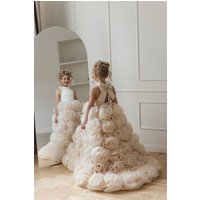 Flower Girl DressesLuxury White Ivory Flower Flower Girl Dresses Pearls Dubai Kids Princess Birthday Wedding Party Children Holi