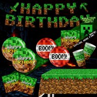 Minecraft Birthday Party Supplies Hot Game Themed Decorations Disposable Dinnerware Set Banner Cake Topper Hanging Flag My