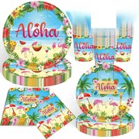 20p Summer Beach Hawaii Party Tableware Set Palm Leaf Tropical Beach Summer Party Disposable Plate Tablecloth Party Decoration