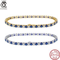 ORSA JEWELS Exquisite 3mm Sapphire Blue Sparkling Tennis Bracelet S925 Sterling Silver Cubic Zirconia Fashion CZ Bracelet SB137