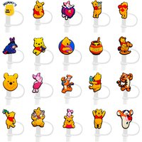 Cute Pooh Bear Silicone Straw Toppers for 10mm,Straw Caps for Glass Cup,with 30&40Oz Tumbler with Handle Dust-Proof Reusable