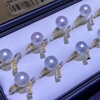 S925 Pure Silver Personalized Fashion Pearl Ring AAAA10-11mm Natural South Sea Round White Pearl Ring