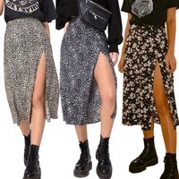 Vintage Skirt Summer Flower Leopard Print High Waist Stretch Long Skirt for Women A-Line Skirts Fashion Beach Maxi Skirt