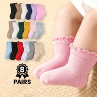 8 Pairs Baby Frilly Ruffle Socks, Multicolor Soft Breathable Socks for Infant Toddler Girls