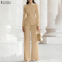 Costumes vintage pour femmes, haut à col montant et pantalon décontracté, ensemble 2 pièces, tenues de travail élégantes ZANZEA