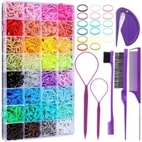 24-Color Hair Ties 1500Pcs Boxed Hair Ties Hair Extractor Hair Needle Pointed Tail Comb Hair Braiding Tools