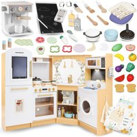 Mamabrum Duża Drewniana Kuchnia Interaktywna Zestaw XXL 50 el LED dla Dzieci Zabawka Edukacyjna Montessori Odgrywanie Ról 3+