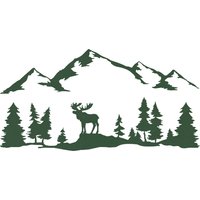 For SUV RV Camper Offroad Moose Trees Forest Mountain Silhouette Vinyl Art Sticker Car Decor Outdoors Hiking Decals Decoration