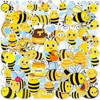 50Pcs Bee Stickers Cute Cartoon Yellow Vinyl Waterproof Bee Animal Stickers for Water Bottles, Laptop, Package, Luggage