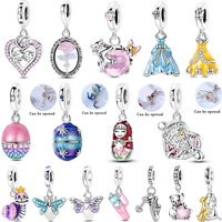 Original 925 Silver Charm Openable Nesting Doll Rose Princess Dress Pendant Fit Bracelet Diy Fashion Jewelry