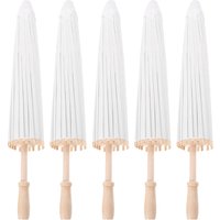 5Pcs White Paper Umbrellas 30Cm Lightweight Vintage Parasol for Wedding Guests Bridesmaids Photography Props DIY Painting Craft