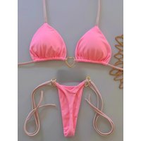 Metal Heart-shaped Halter Mini Micro Thong Bikini Female Swimsuit Women Swimwear Two-pieces Bikini Set Bather Bathing Suit Swim