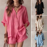 Fashion Loose Print 2 Piece Sets Women Outfit 2026 Casual Short Sleeve Shirt With High Waist Shorts Set Female Homewear