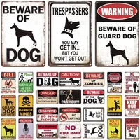 Retro Vintage Beware Of Dog Warning Vintage Tin Signs Caution Metal Plate Metal Poster Plaque For Club Home Pub Bar Wall Decor